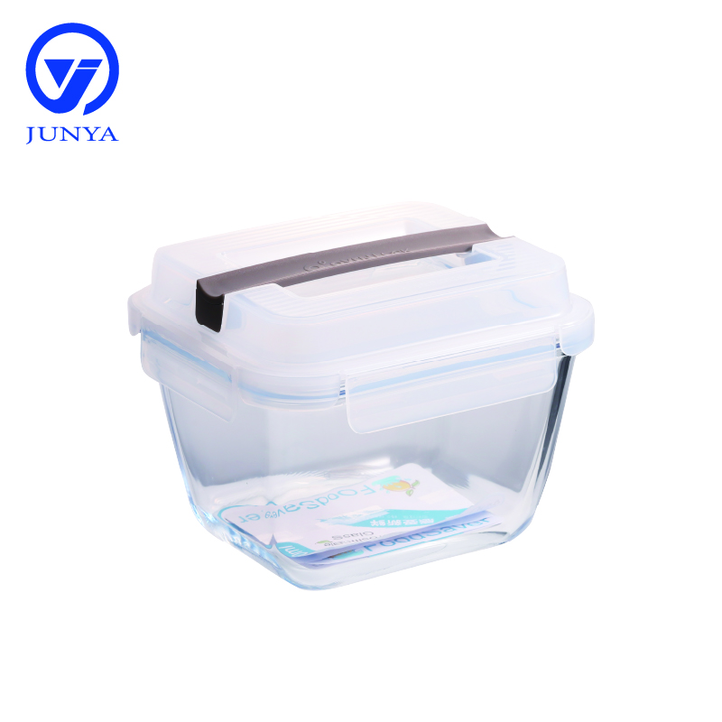 Large Size Glass Food Container with Handle of Plastic Top Cover
