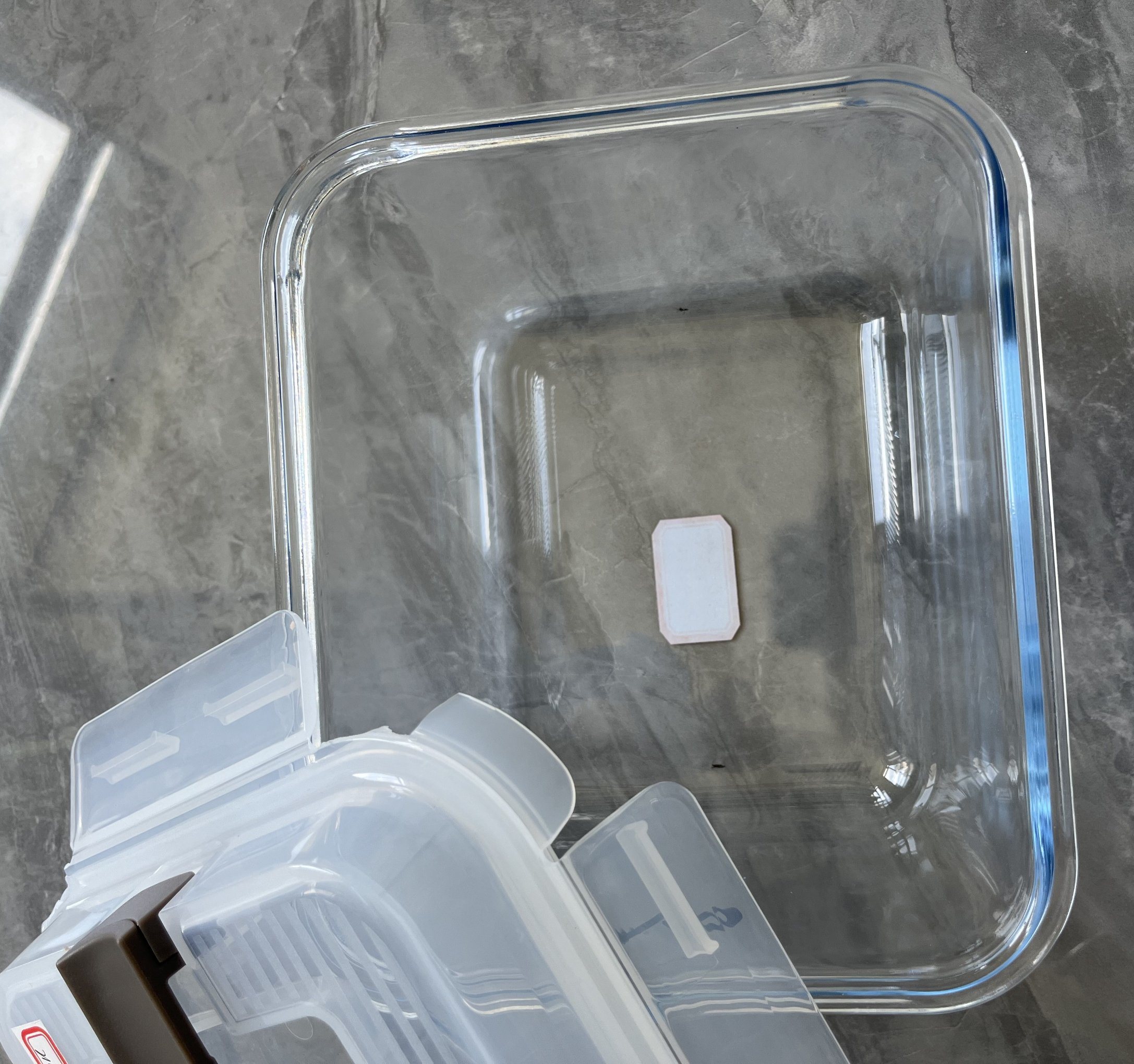 Large Size Glass Food Container with Handle of Plastic Top Cover