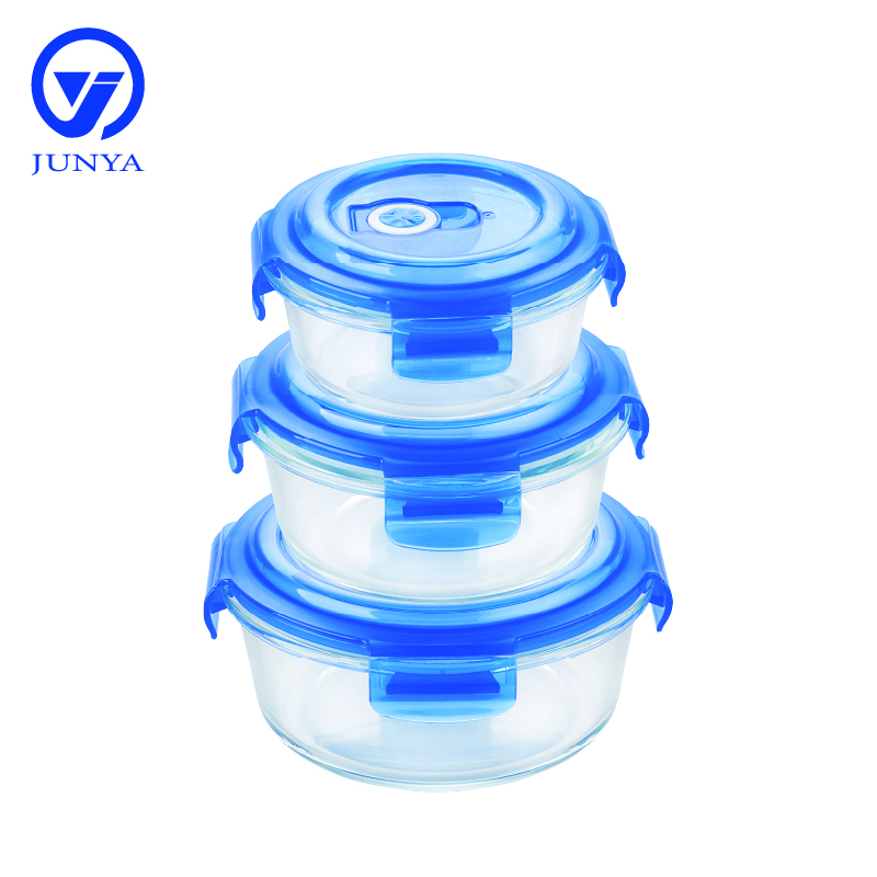 Round Glass Food Container with Plastic Valve Lid