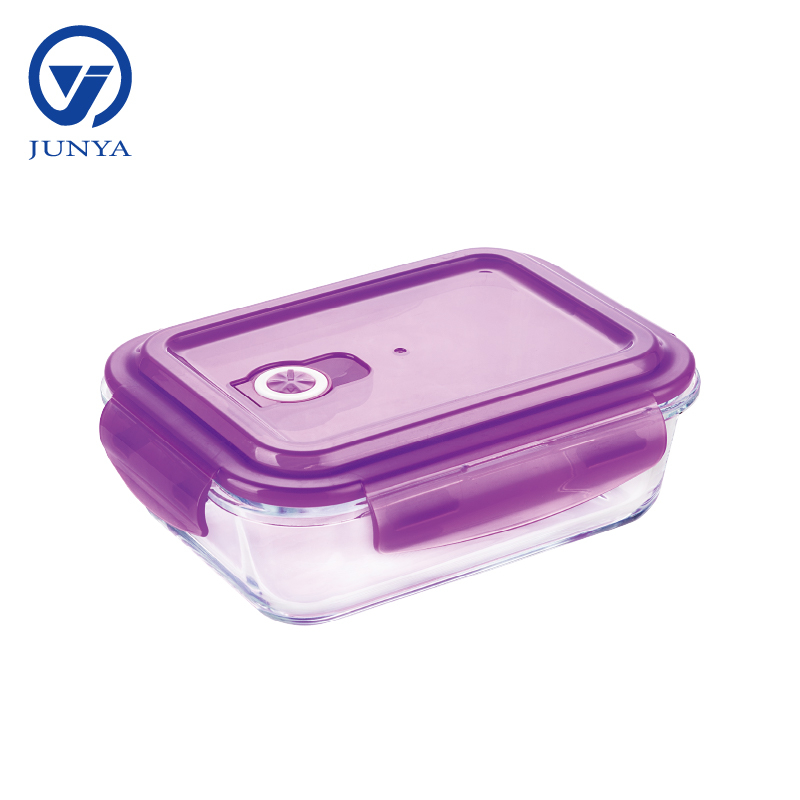 Rectangle Glass Food Container with Plastic Valve Lid