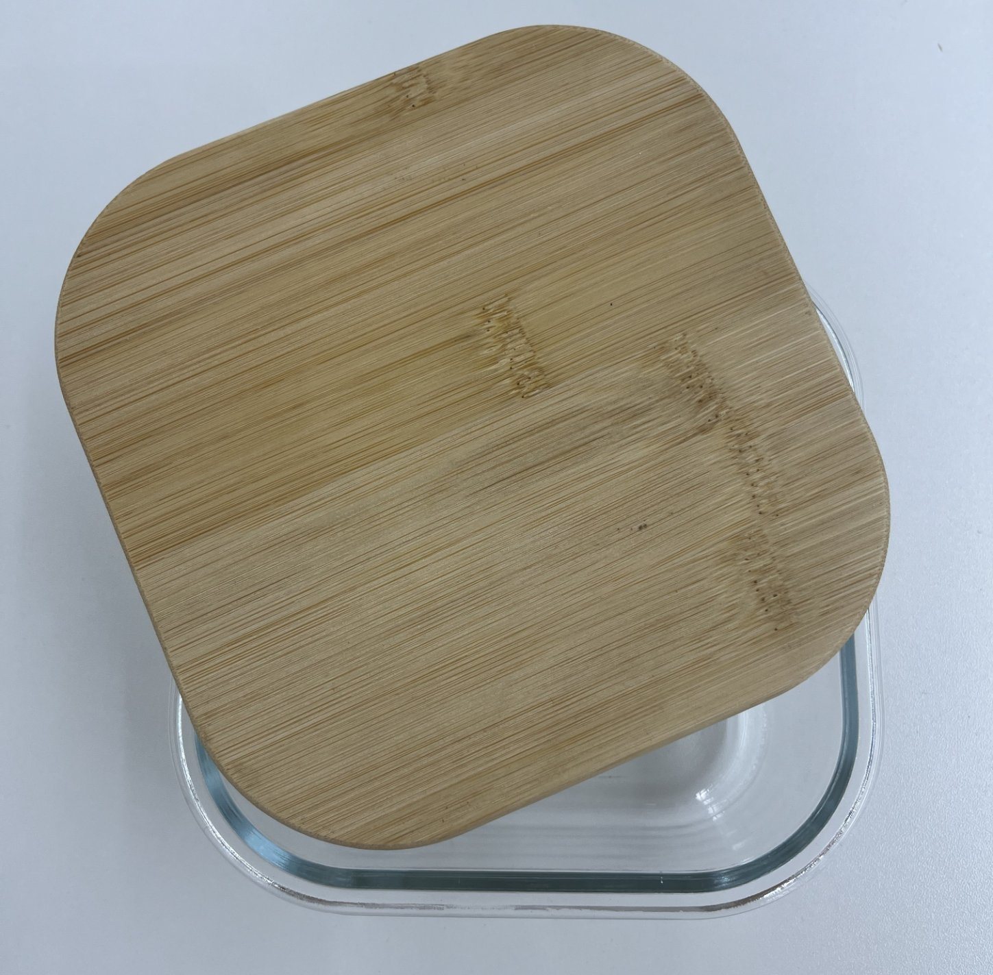 High-Borosilicate Glass Food Container with Bamboo Wood Lid Square Shape