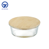 High-Borosilicate Glass Food Container with Bamboo Wood Lid Round Shape