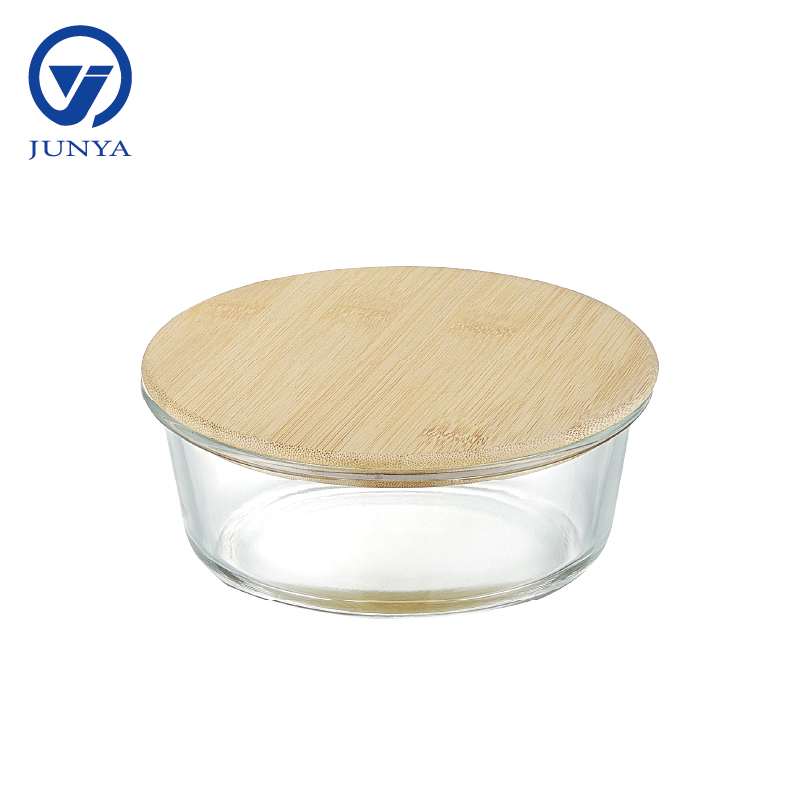 High-Borosilicate Glass Food Container with Bamboo Wood Lid Round Shape