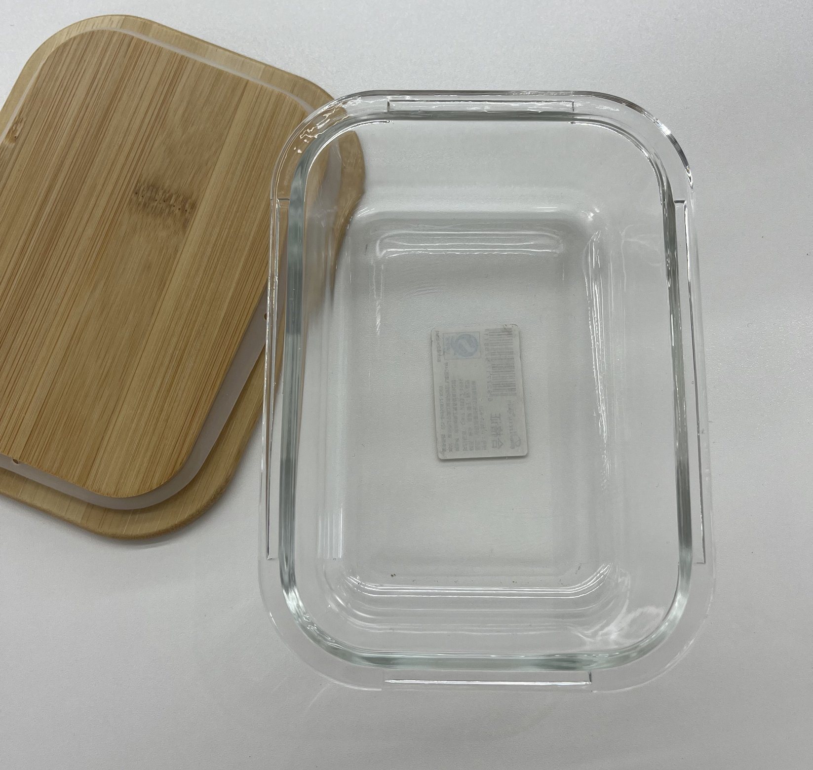 High-Borosilicate Glass Food Container with Bamboo Wood Lid Rectangle Shape
