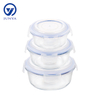 Round Glass Food Container with Four Lock Plastic Lid