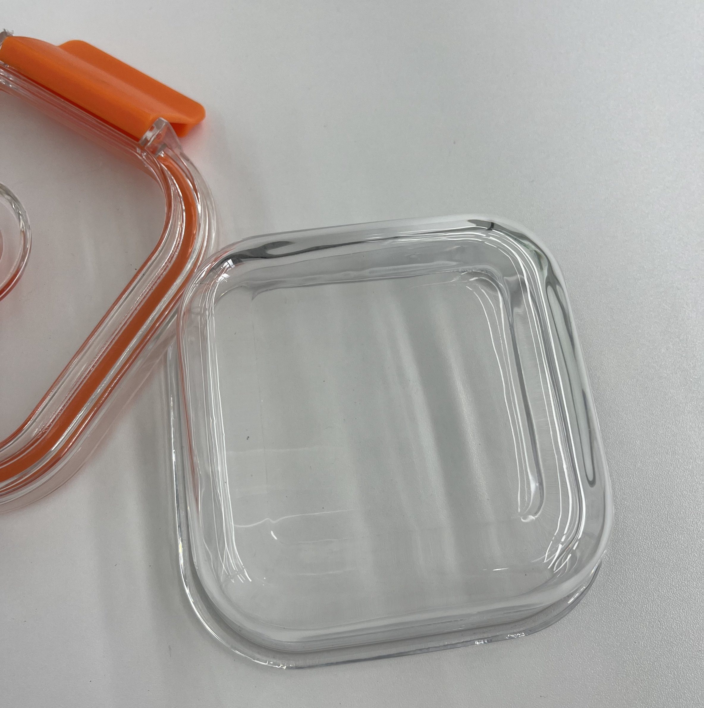 High-Borosilicate Glass Food Container with Orange Vacuum Lid Square Shape