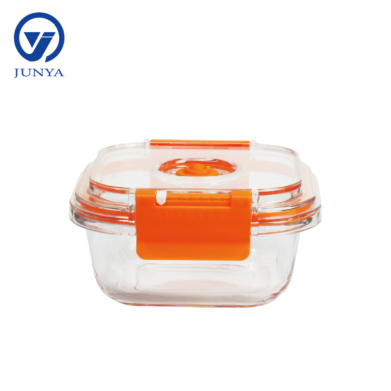 High-Borosilicate Glass Food Container with Orange Vacuum Lid Square Shape