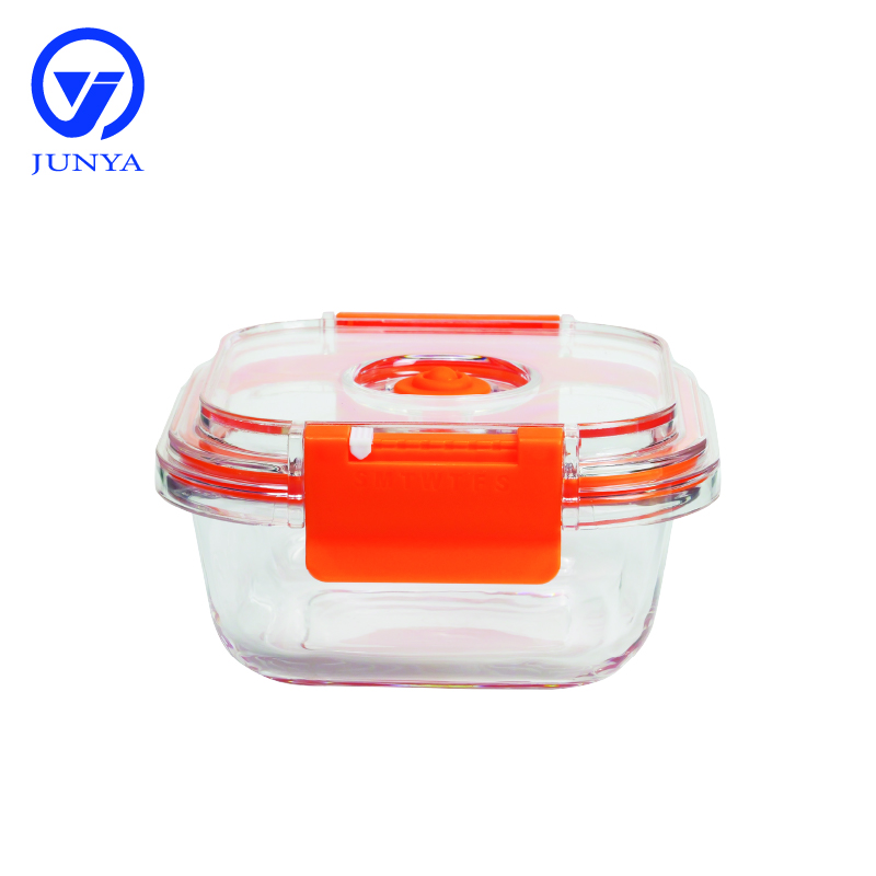 High-Borosilicate Glass Food Container with Orange Vacuum Lid Square Shape