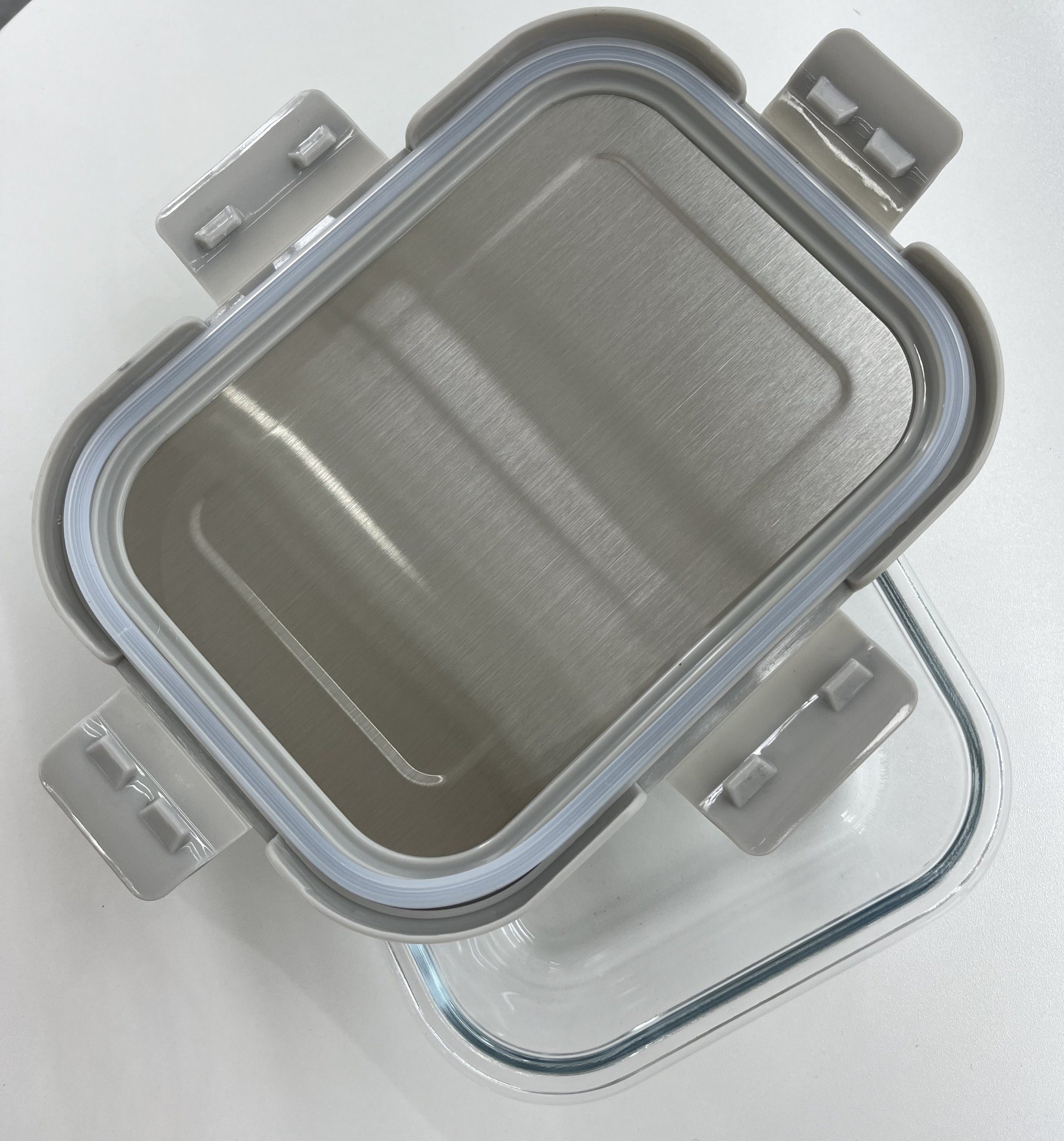 Rectangle Glass Food Container with Four Lock Plastic+Iron Lid