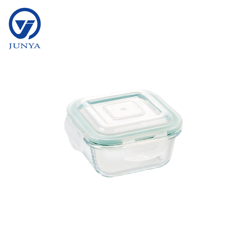 Square Glass Food Container with Four Lock Plastic Lid