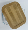 Rectangle Glass Food Container with Bamboo Wood Lid Indentation