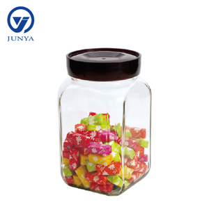 Glass Storage Jar with Red Plastic Lid Square Shape