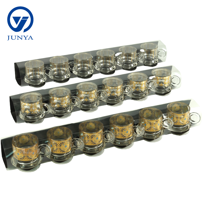 Glass Black Tea Mug Gift Set with Unique Design Pattern