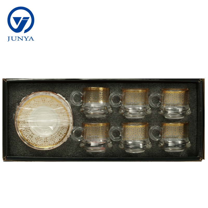 Delicate Glass Black Tea Mug Gift Set with Unique Design Pattern