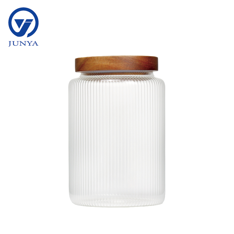 High-Borosilicate Glass Storage Jar with Bamboo Wood Lid Stripe Inside