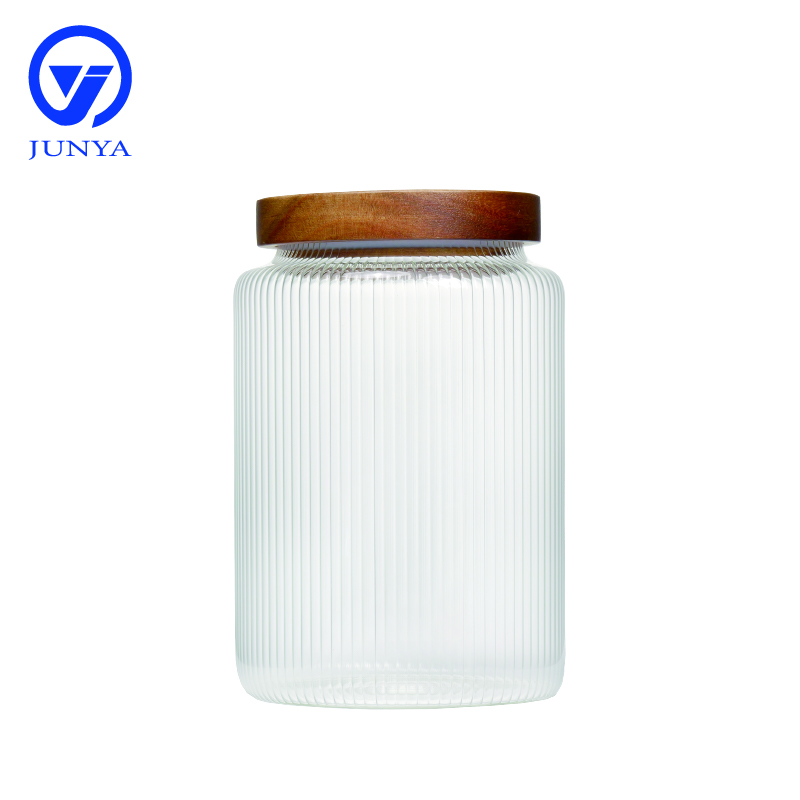 High-Borosilicate Glass Storage Jar with Bamboo Wood Lid Stripe Inside