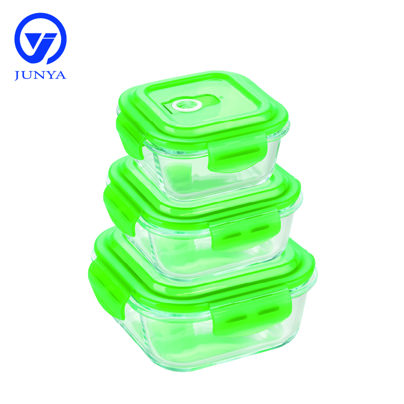 Square Glass Food Container with Plastic Valve Lid B