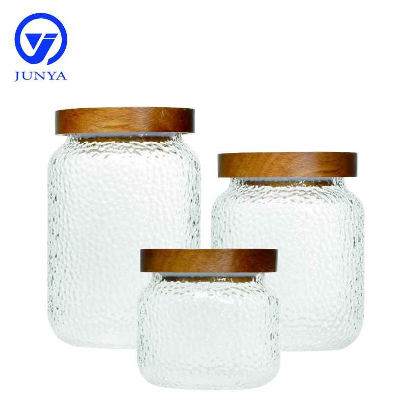 High-Borosilicate Glass Storage Jar with Bamboo Wood Lid Spot Pattern