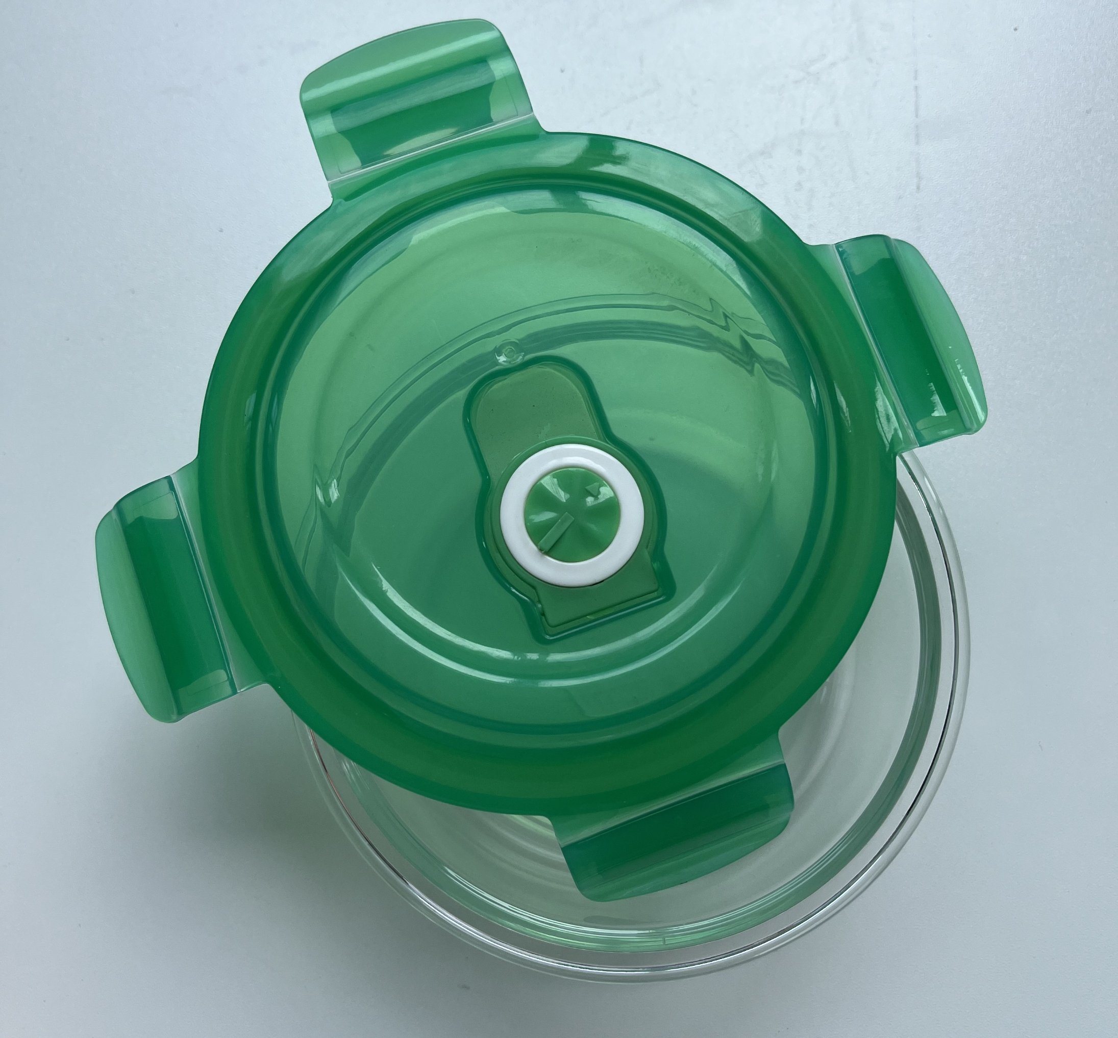 Round Glass Food Container with Plastic Valve Lid