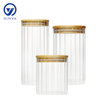 High-Borosilicate Glass Storage Jar with Bamboo Wood Lid Stripe Pattern