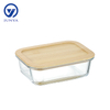 Round Glass Food Container with Bamboo Wood Lid Indentation