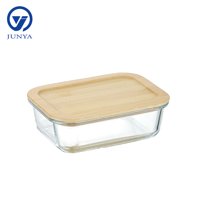Round Glass Food Container with Bamboo Wood Lid Indentation