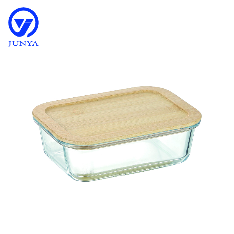 Round Glass Food Container with Bamboo Wood Lid Indentation