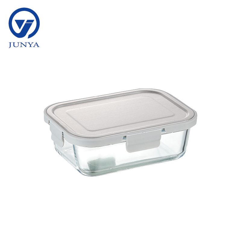 Rectangle Glass Food Container with Four Lock Plastic+Iron Lid