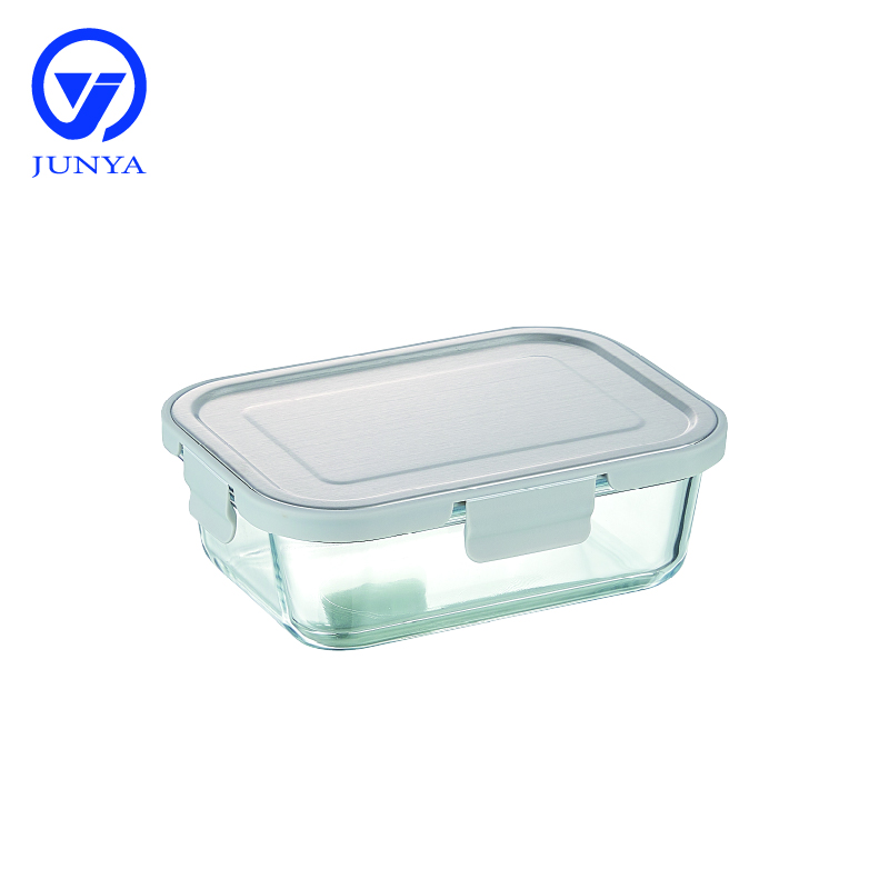 Rectangle Glass Food Container with Four Lock Plastic+Iron Lid