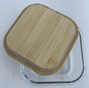 Square Glass Food Container with Bamboo Wood Lid Indentation