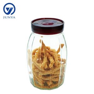 Glass Storage Jar with Red Plastic Lid Round Shape