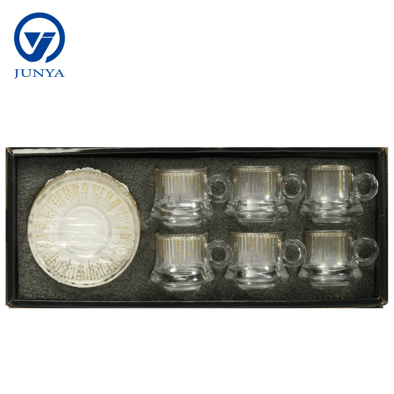 Delicate Glass Black Tea Mug Gift Set with Unique Design Pattern