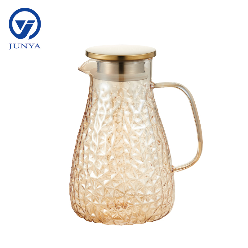 High-Borosilicate Glass Diamond Pattern Water Jug with Electroplating