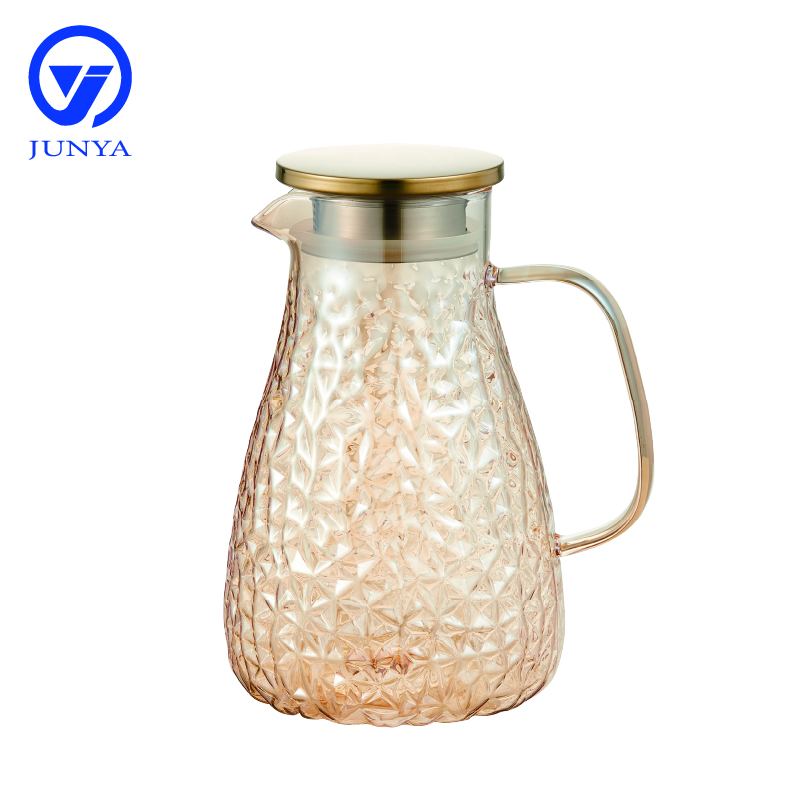 High-Borosilicate Glass Diamond Pattern Water Jug with Electroplating