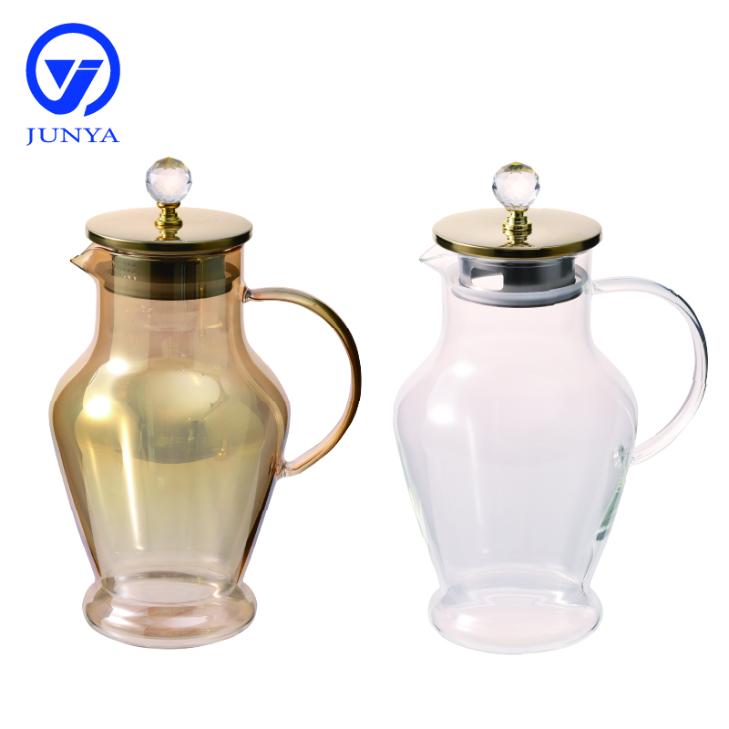 High-Borosilicate Glass Water&Tea Jug with Electroplating Calabash Shape