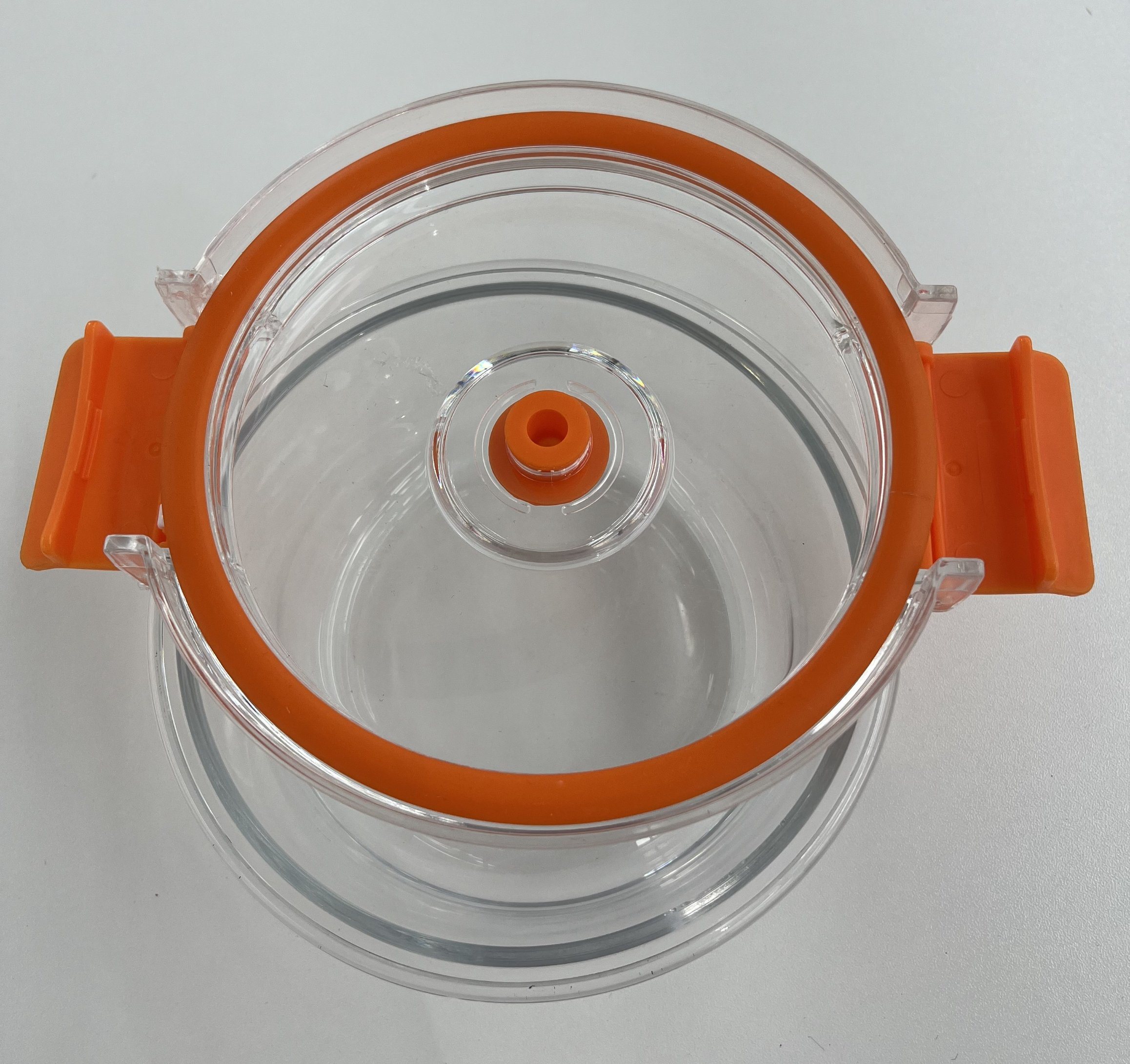 High-Borosilicate Glass Food Container with Orange Vacuum Lid Round Shape