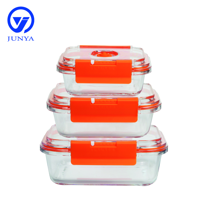 High-Borosilicate Glass Food Container with Orange Vacuum Lid Round Shape