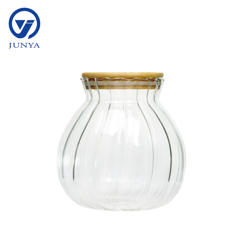 High-Borosilicate Glass Storage Jar with Bamboo Wood Lid Gourd Shape