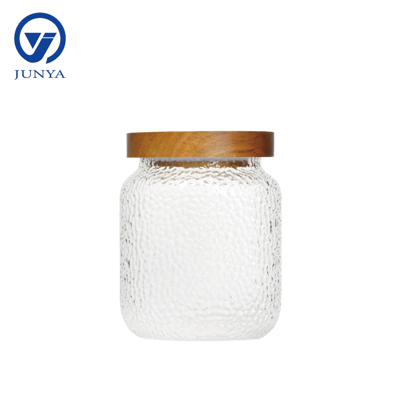 High-Borosilicate Glass Storage Jar with Bamboo Wood Lid Spot Pattern