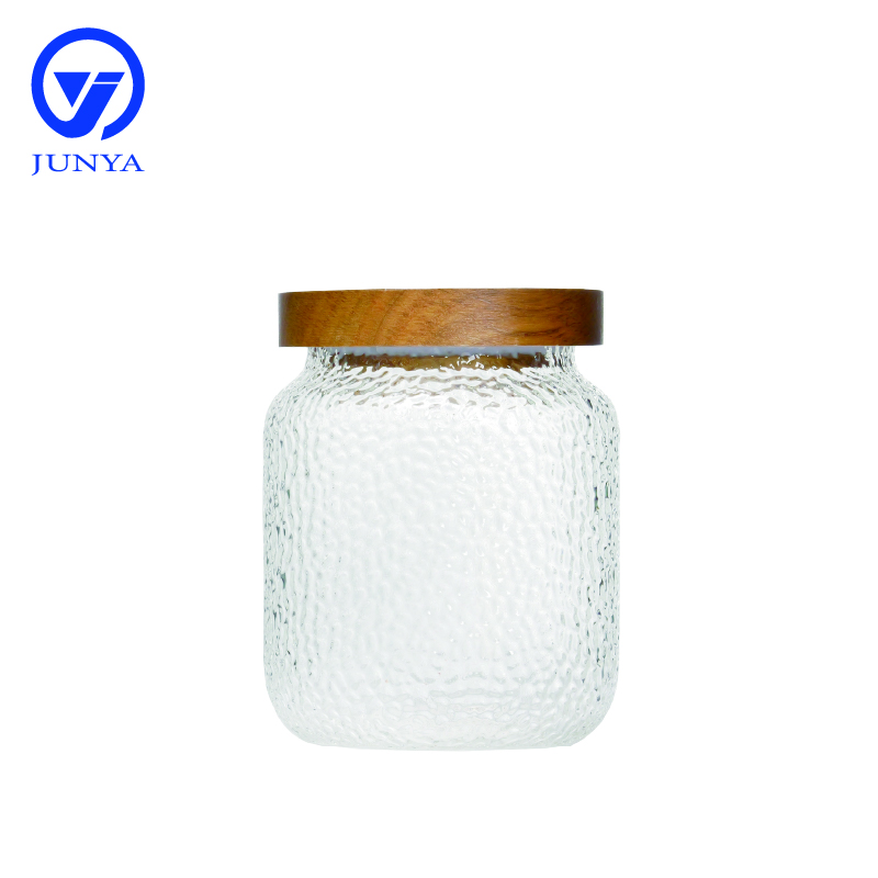 High-Borosilicate Glass Storage Jar with Bamboo Wood Lid Spot Pattern
