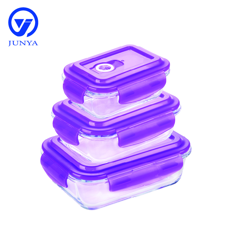 Rectangle Glass Food Container with Plastic Valve Lid