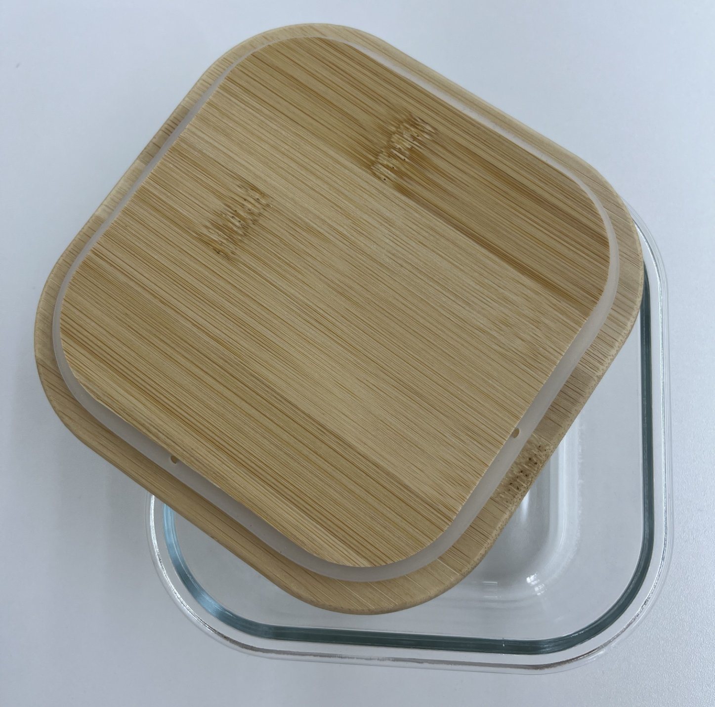High-Borosilicate Glass Food Container with Bamboo Wood Lid Square Shape