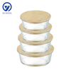 High-Borosilicate Glass Food Container with Bamboo Wood Lid Round Shape