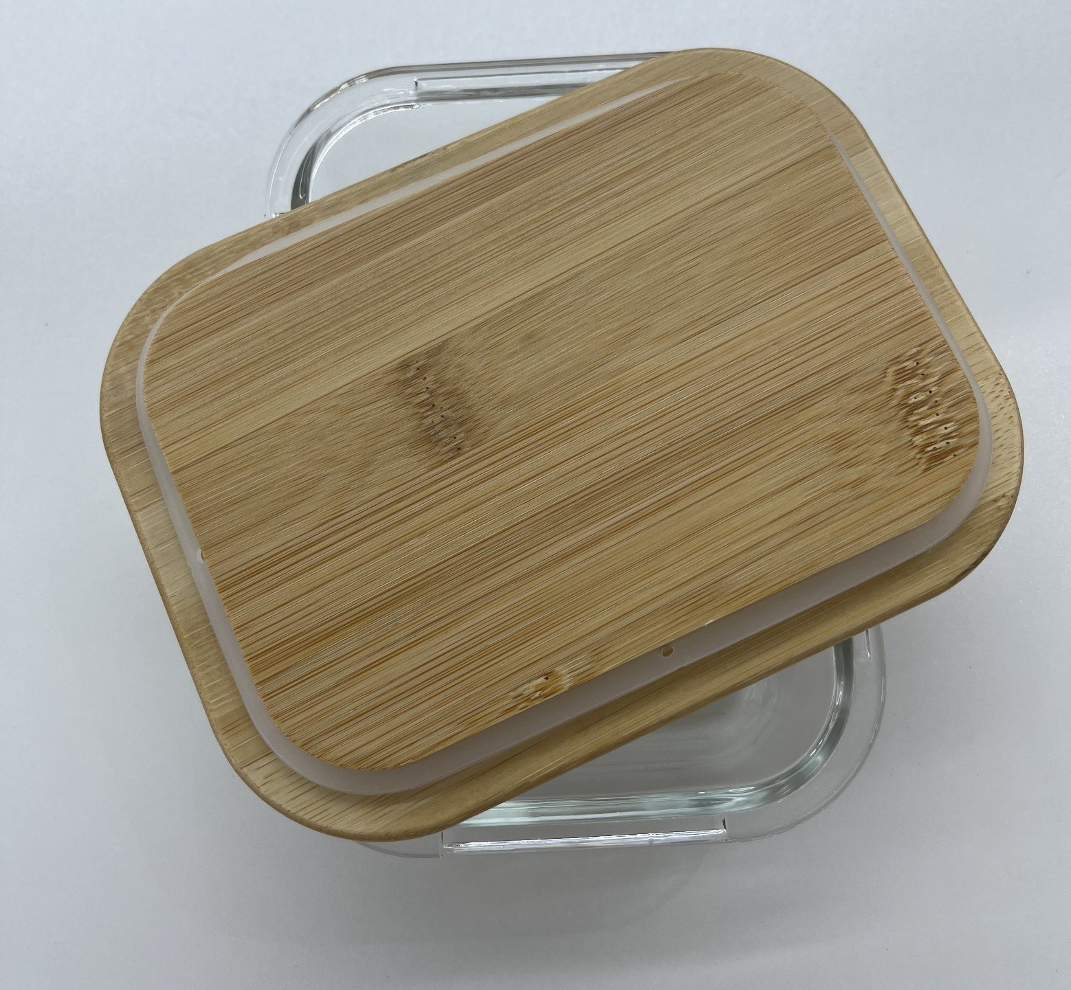 High-Borosilicate Glass Food Container with Bamboo Wood Lid Rectangle Shape