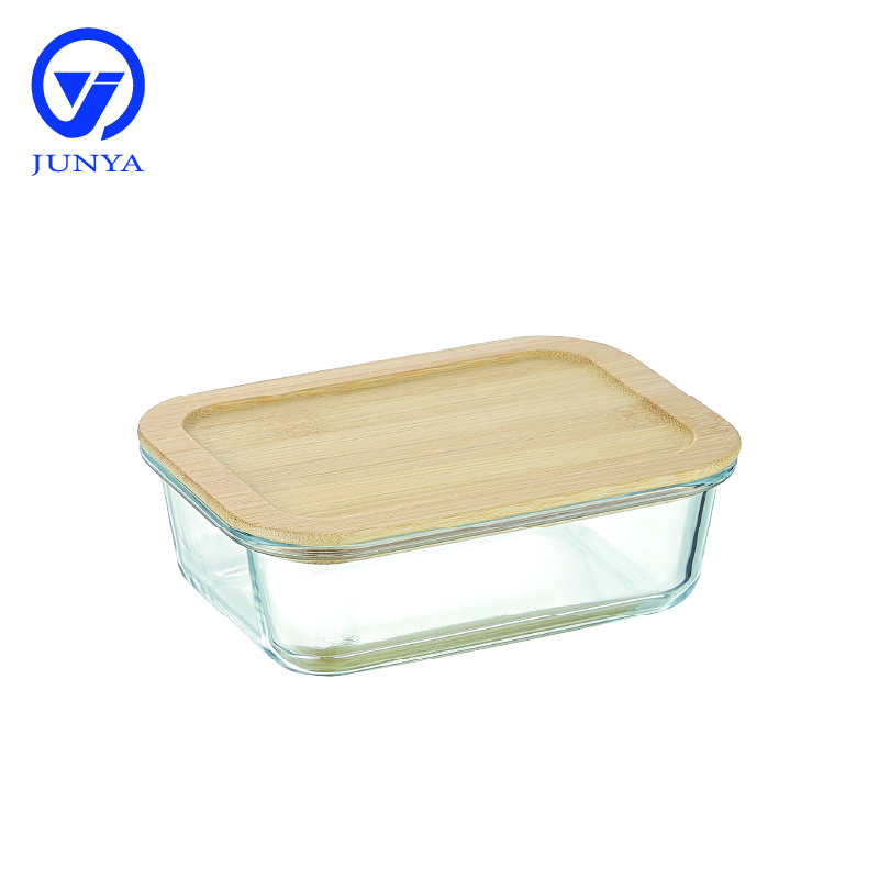 Round Glass Food Container with Bamboo Wood Lid Indentation