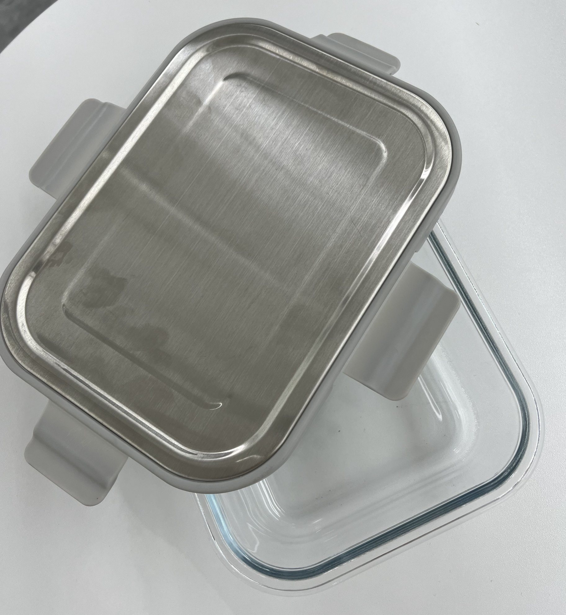 Rectangle Glass Food Container with Four Lock Plastic+Iron Lid