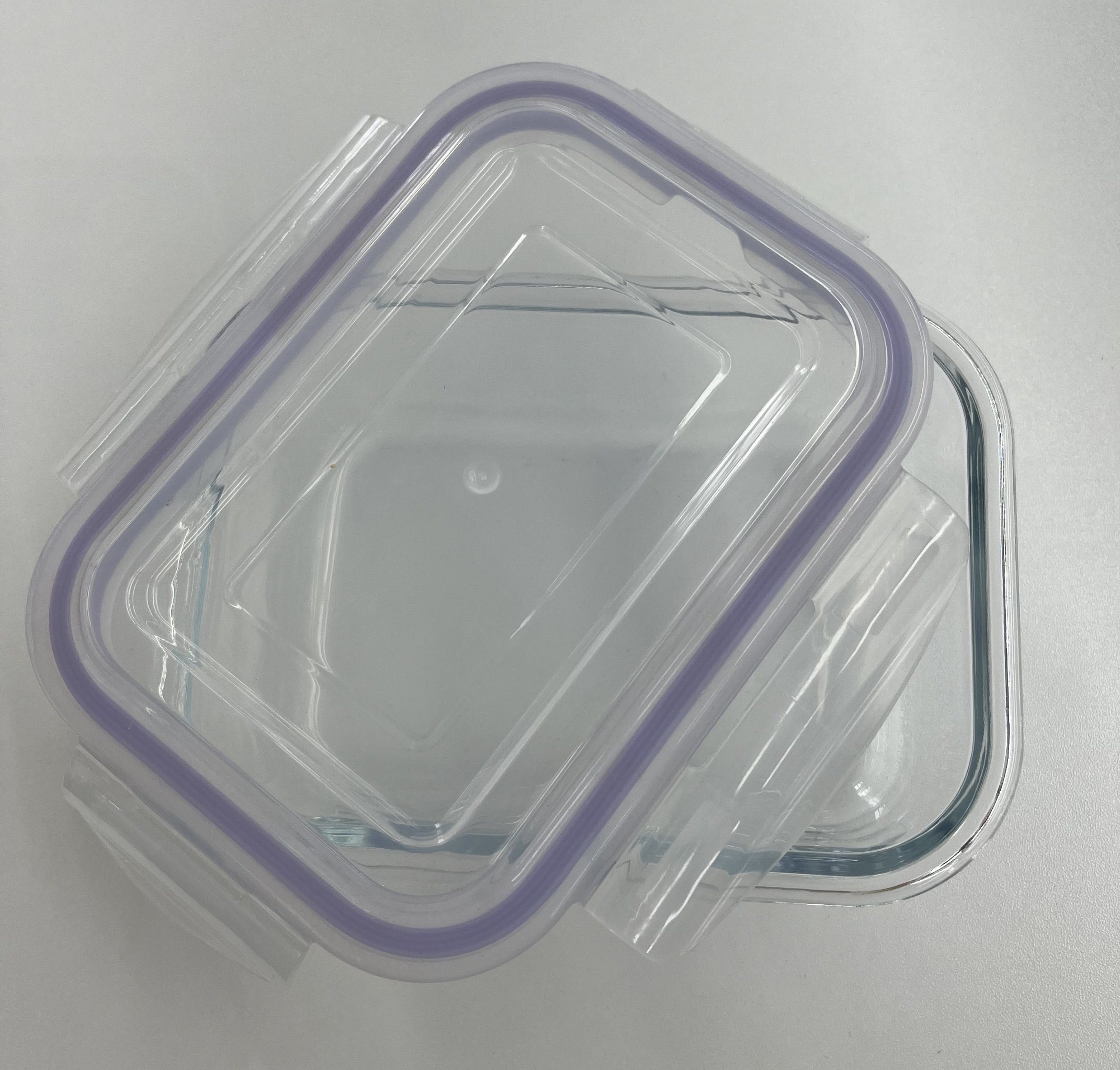 Rectangle Glass Food Container with Four Lock Plastic Lid