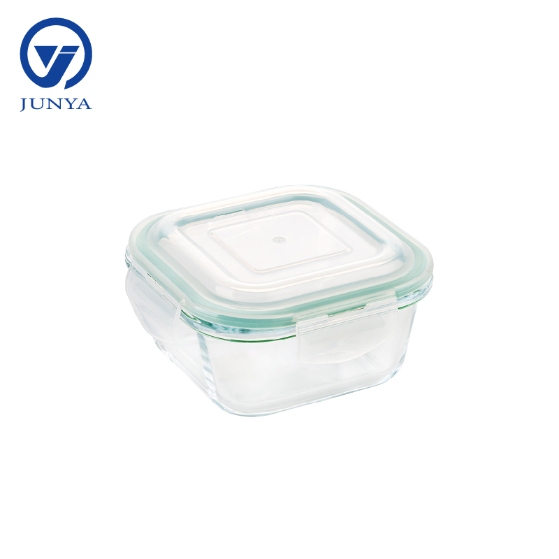 Square Glass Food Container with Four Lock Plastic Lid