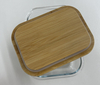 Rectangle Glass Food Container with Bamboo Wood Lid Indentation