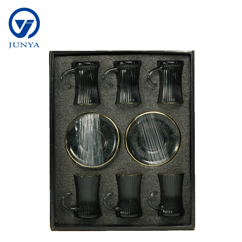 Modern Black Tea Mug Set Featuring Distinctive Glass Design